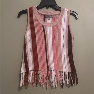 Crave Fame Juniors' Open-Knit Fringed Tank Top Size S